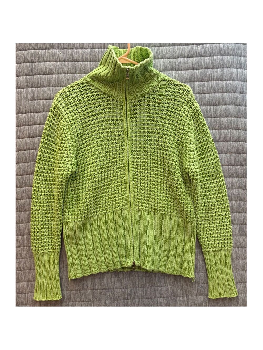 Kofler Green Knit Full Zip Sweater High Collar Women's Medium Cottagecore